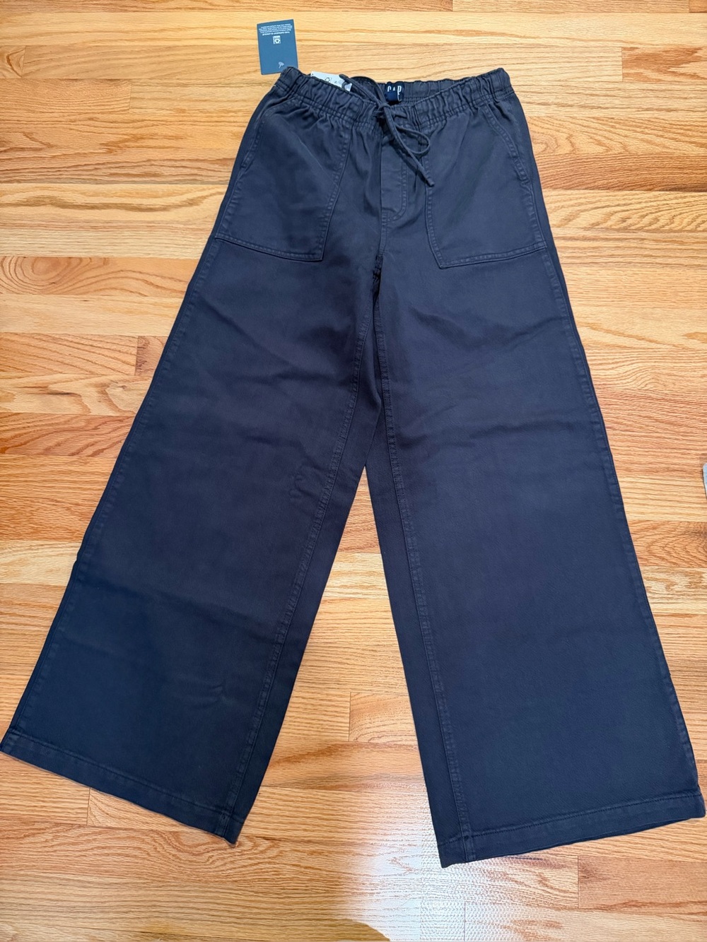 NWT Gap XS Black Twill Drawstring Wide Leg Utility Pants $89.95